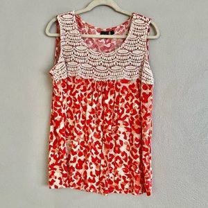 Rafaella Womens Tank Size 1X Leopard Print Coral Lace Plus Size